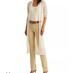 Vintage Ralph Lauren Linen Pointelle Long Cream Duster Cardigan